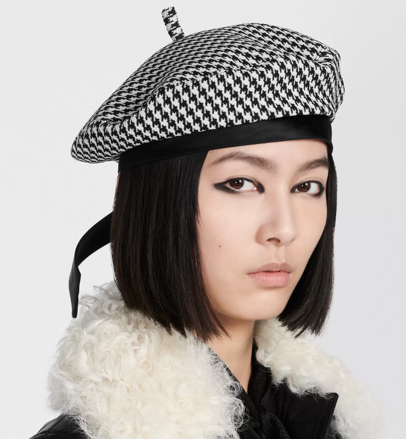 DIOR Arty Houndstooth Beret With Bow Cheap